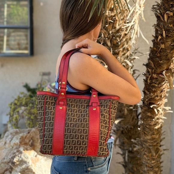 Fendi Red and Brown Monogram Tote - Picture 16 of 16